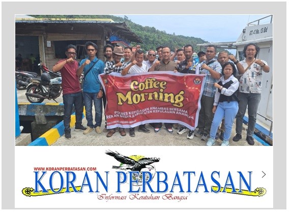 Kasi Humas Polres Anambas Baginda Hasibuan bersama awak media saat Coffee Morning di Tarempa.