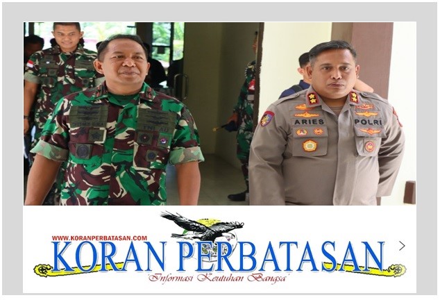 Komandan Lanud Raden Sadjad Marsma TNI Onesmus Gede Rai Aryadi bersama Kapolres Natuna AKBP Novyan Aries Efendie di Mapolres Natuna.